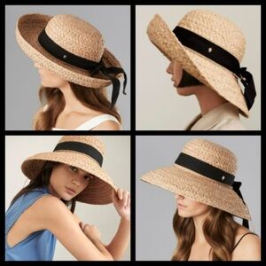 RARE HELEN KAMINSKI Natural Raffia Straw Bow flower detail Hat